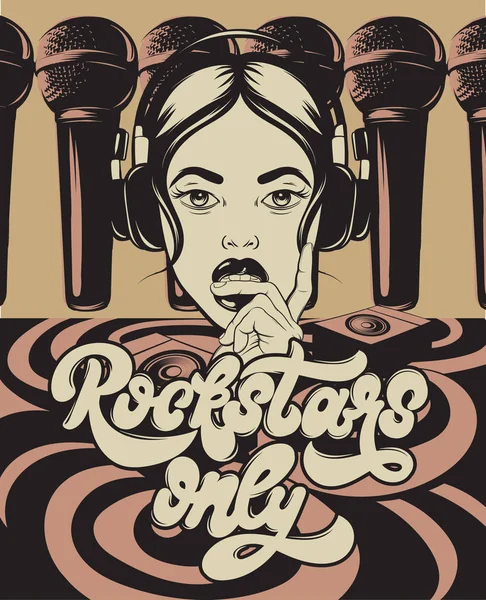 Solo Rockstars Illustrazione Disegnata Mano Vettoriale Una Bella Giovane Donna — Vettoriale Stock