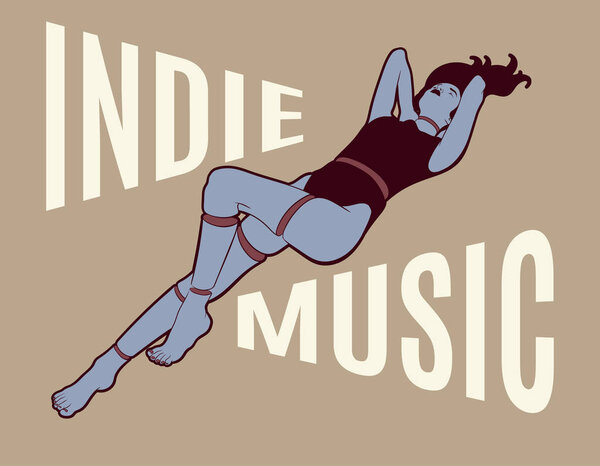 Инди-музыка. Векторный плакат с нарисованной вручную иллюстрацией сюрреалистической девушки. Шаблон для открытки, плакат. Знамя, принт для футболки, значок, значок, патч
.