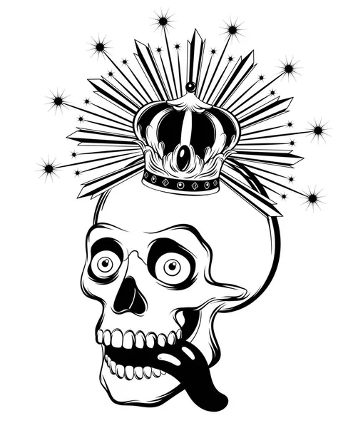 Векторная Ручная Иллюстрация Человеческого Черепа Короне Изолирована Творческая Татуировка Шаблон — стоковый вектор