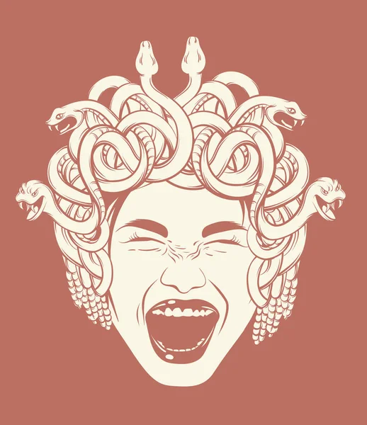 Vector hand drawn illustration of screaming Gorgon isolated . Creative tattoo artwork. Template for card, poster, banner, print for t-shirt, pin, badge, patch.