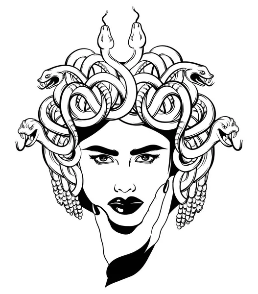 Illustration Vectorielle Dessinée Main Gorgon Isolé Artwork Tatouage Créatif Modèle — Image vectorielle