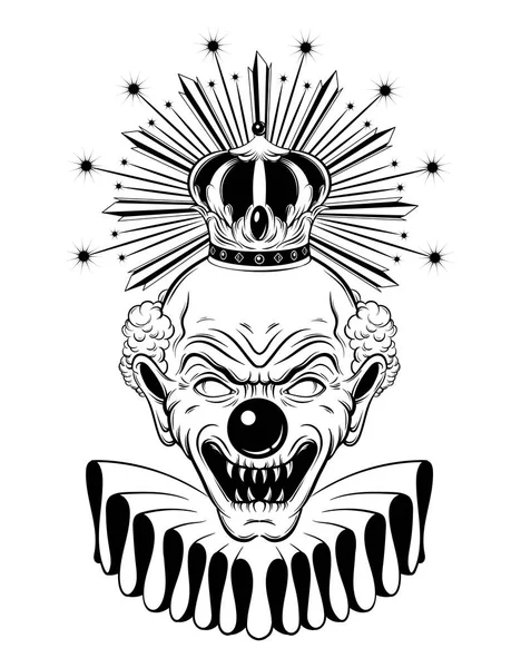 Illustration Vectorielle Dessinée Main Clown Colère Dans Une Couronne Baroque — Image vectorielle