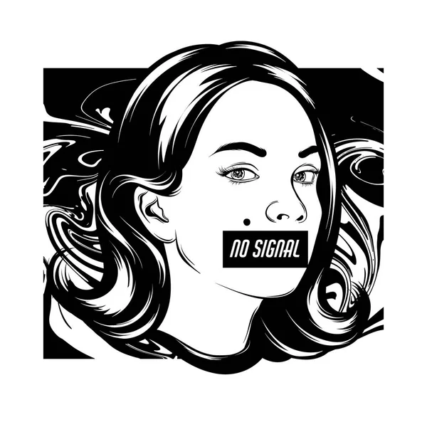 신호입니다 검열과 소녀와 텍스처 Discription의 그려진된 포스터 — 스톡 벡터