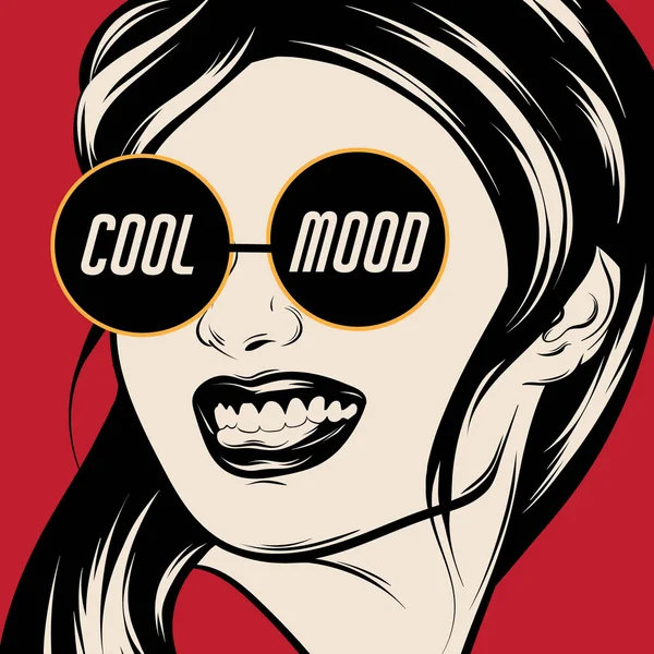 Kühle Stimmung Vektor Handgezeichnete Illustration Eines Hübschen Mädchens Mit Sonnenbrille — Stockvektor
