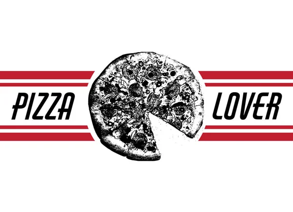 Amante Della Pizza Illustrazione Vettoriale Disegnata Mano Pizza Con Iscrizione — Vettoriale Stock