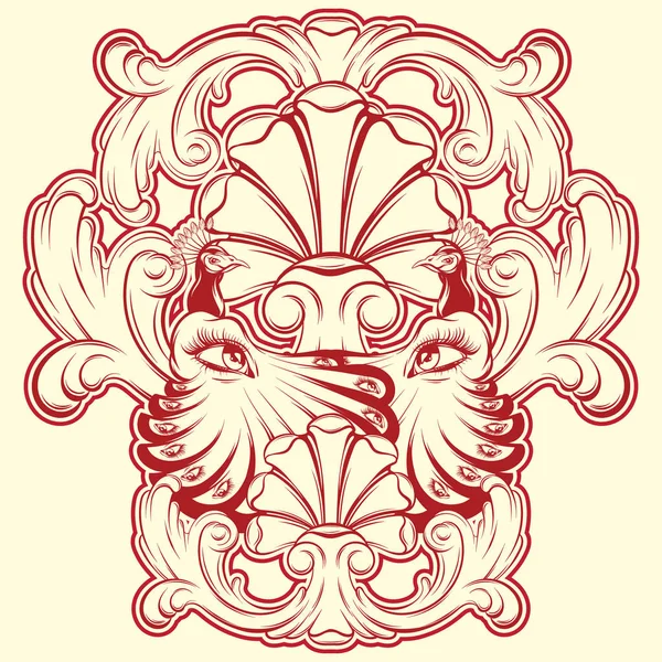 Illustration Vectorielle Dessinée Main Paons Avec Cadre Artwork Créatif Tatouage — Image vectorielle