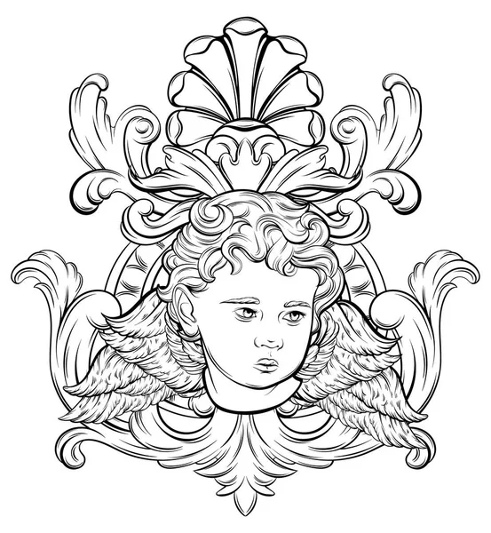 Illustration Vectorielle Dessinée Main Cupidon Dans Cadre Artwork Créatif Tatouage — Image vectorielle