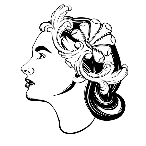 Vector Hand Drawn Illustration Pretty Girl Creative Realistic Tattoo Artwork — Stock Vector