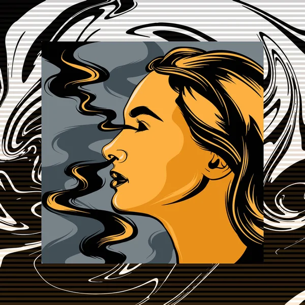 Ilustración Dibujada Mano Vectorial Mujer Bonita Con Humo Plantilla Para — Vector de stock