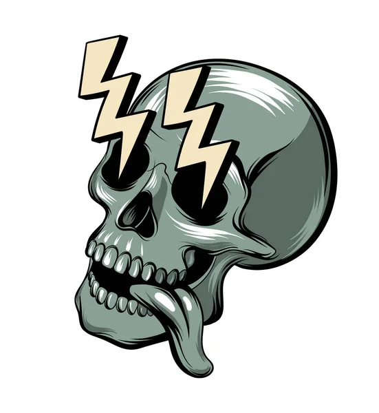 Vector Hand Drawn Illustration Human Skull Lightning Isolated Creative Tattoo — Stock Vector