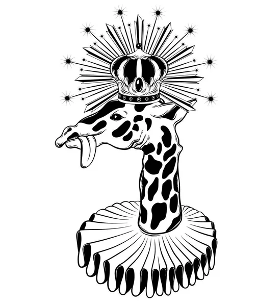 Vetor Mão Desenhada Ilustração Girafa Real Coroa Isolada Artesanato Tatuagem — Vetor de Stock