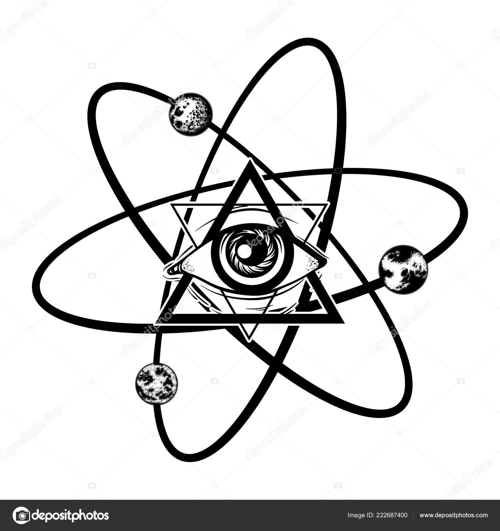 vector hand drawn illustration all seeing eye planets template card