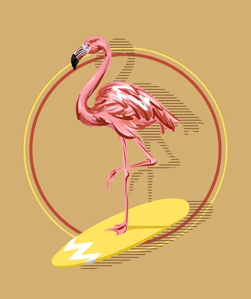 Vectorillustratie Hand Getrokken Van Flamingo Surfplank Geïsoleerd Creatief Werk Sjabloon — Stockvector