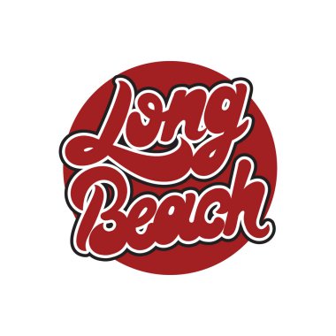 Long beach. Vektör handwrittem yazı izole. Şablon için kart, poster, afiş, t-shirt, pin, rozet, yama için yazdırmak.