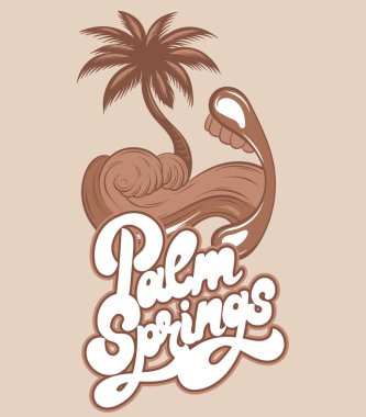 Palm springs. Ağız dalga deniz ve palm ile vektör elle çizilmiş çizim yerine dil izole. Yaratıcı dövme sanat. Şablon için kart, poster, afiş, t-shirt, pin, rozet, yama için yazdırmak.