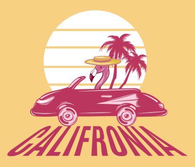 California. Vektör elle çizilmiş illüstrasyon izole avuç retro arabada kaplatırdım. Yaratıcı dövme sanat. Şablon için kart, poster, afiş, t-shirt, pin, rozet, yama için yazdırmak.