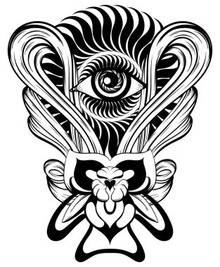 İnsan gözü ile çerçeve iris çizilen illüstrasyon vektör ver. Creatve sanat. Şablon için kart, poster, afiş, t-shirt, pin, rozet, yama için yazdırmak.