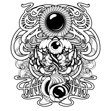 Jöle balık çerçeve ile çizilen illüstrasyon vektör ver. Yaratıcı dövme sanat. Şablon için kart, poster, afiş, t-shirt, pin, rozet, yama için yazdırmak.