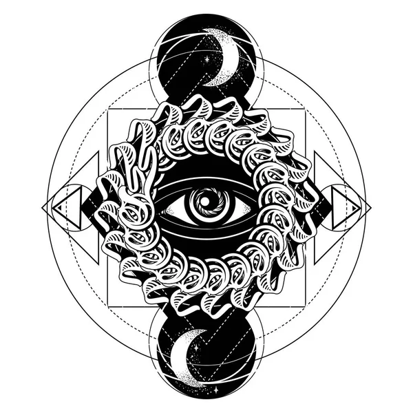 Vektör elle çizilmiş illüstrasyon izole daire süs. Yaratıcı dövme sanat. Şablon için kart, poster, afiş, t-shirt, pin, rozet, yama için yazdırmak.