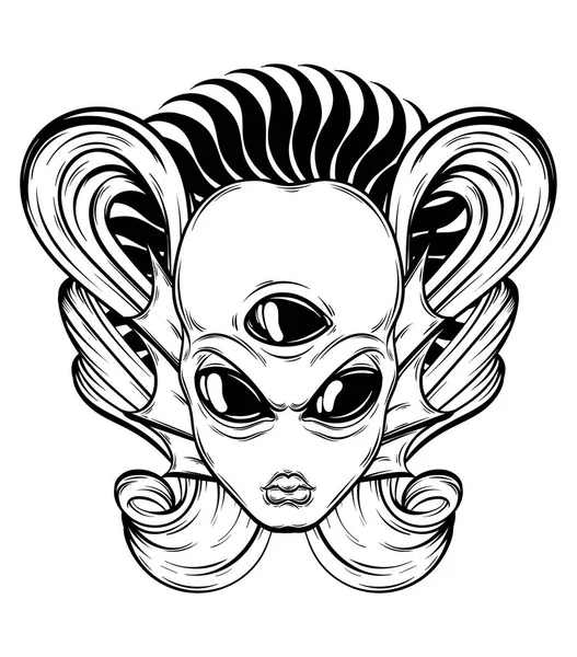 Vektör elle çizilmiş illüstrasyon izole kare olan yabancı. Yaratıcı dövme sanat. Şablon için kart, poster, afiş, t-shirt, pin, rozet, yama için yazdırmak.