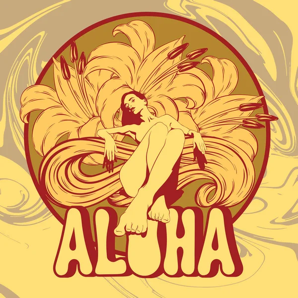Aloha Illustration Vectorielle Dessinée Main Jolies Femmes Aux Fleurs Artwork — Image vectorielle