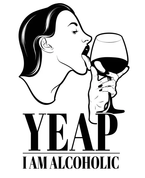 Yeap Ben Alkolik Değilim Elle Çizilmiş Illüstrasyon Izole Şarap Cam — Stok Vektör