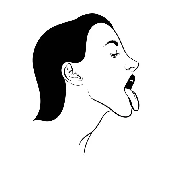 Illustrazione Realistica Disegnata Mano Vettoriale Donna Con Lingua Isolata Disegno — Vettoriale Stock