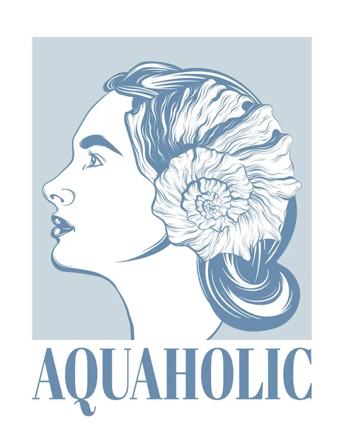 Aquaholic Ilustración Dibujada Mano Vectorial Chica Con Concha Aislada Tatuaje — Archivo Imágenes Vectoriales