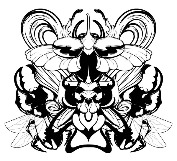 分離された翼を持つカブトムシのベクトルの手描きイラスト 創造的な入れ墨の芸術家 カード用テンプレートのポスター バナー プリント シャツ バッジ パッチの — ストックベクタ