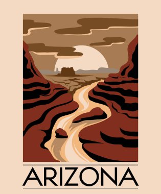 Arizona. Vektör el çizilmiş çöl izole manzara.