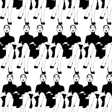 Vektör desen el çizilmiş Illustration bayanlar izole oturma.