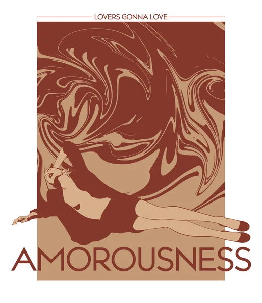Amorousness. Vector hand getekend illustratie van mooi meisje met vloeibare textuur geïsoleerd. — Stockvector