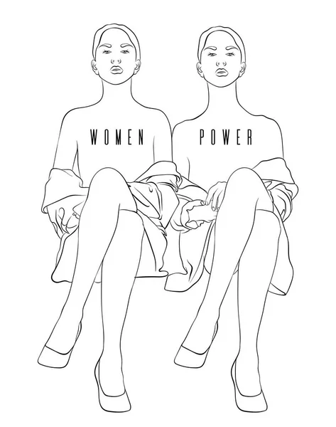 女性の力。座っている女性が孤立したベクトル手描きのイラスト. — ストックベクタ