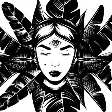 Palmiye yaprakları ile falcı vektör el çizilmiş illüstrasyon .