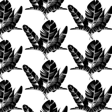 Avuç içi yapraklarının elle çizilmiş illüstrasyonu ile vektör deseni izole.