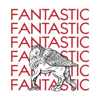 Fantastik. Hipogrif izole vektör el çizilmiş illüstrasyon.
