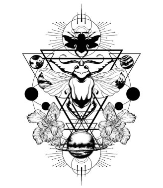 Vektör el böcek ve gezegenlerin izole illüstrasyon çizilmiş.