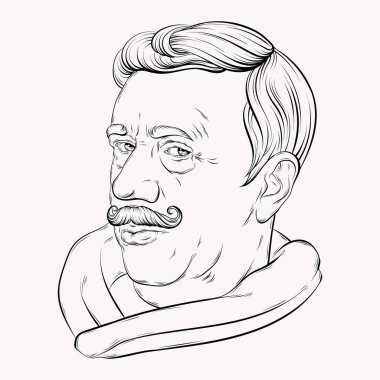 Bıyık izole yaşlı adamın vektör el çizilmiş illüstrasyon.