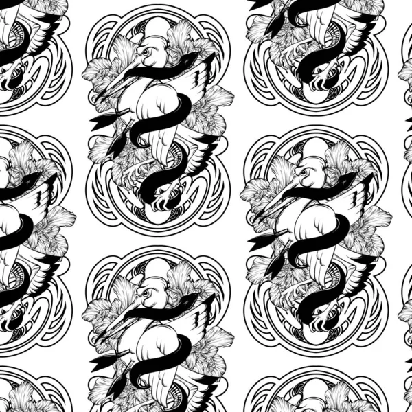 Vektormuster mit handgezeichneter Illustration des Vogels mit Schlange. — Stockvektor