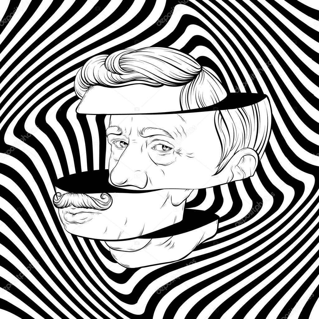 Vector hand drawn illustration of old man with moustache isolated. Creative tattoo artwork. Template for card, poster. banner, print for t-shirt, pin, badge, patch.
