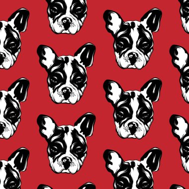 Vector pattern with hand drawn illustration of bulldog . clipart