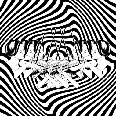 İzole keman çalan kadınların vektör el çizilmiş illüstrasyon izole.