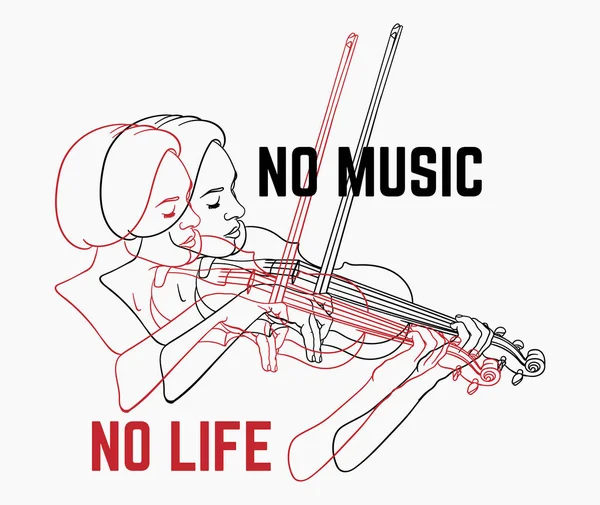 No music no life. Vector hand drawn illustration of woman playing on the violin isolated.