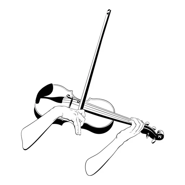 矢量手绘插图的妇女的手在小提琴上玩孤立. — 图库矢量图片