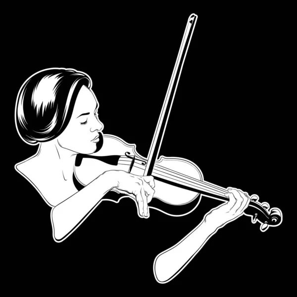 矢量手绘插图的妇女玩小提琴孤立. — 图库矢量图片