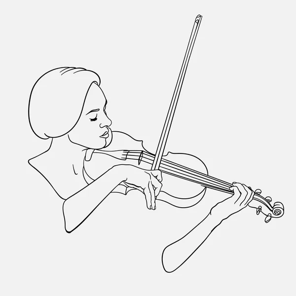 Ilustración dibujada a mano vectorial de la mujer tocando el violín aislado . — Vector de stock