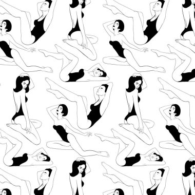 Mayolu kızların elle çizilmiş illüstrasyonu ile vektör deseni.