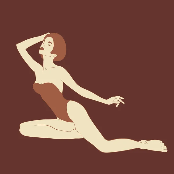Ilustración dibujada a mano vectorial de chica en traje de baño con peinado bob aislado . — Vector de stock
