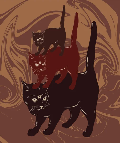 Векторная ручная иллюстрация кошек с тремя изолированными глазами . — стоковый вектор