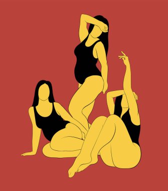 Vector hand drawn illustration of fat women in swimsuit isolated. Creative tattoo artwork. Template for card, poster. banner, print for t-shirt, pin, badge, patch. clipart